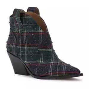 New Jessica Simpson Zadie Rhinestone Plaid Tartan Ankle Boots Western Sz 5.5